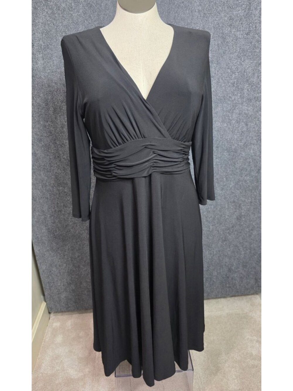 Chaps Black Faux Wrap Long Sleeve Dress Womens XL Polyester Blend